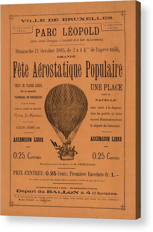  Acrylic Print featuring the drawing Aerostatique Populaire by Vintage Pix