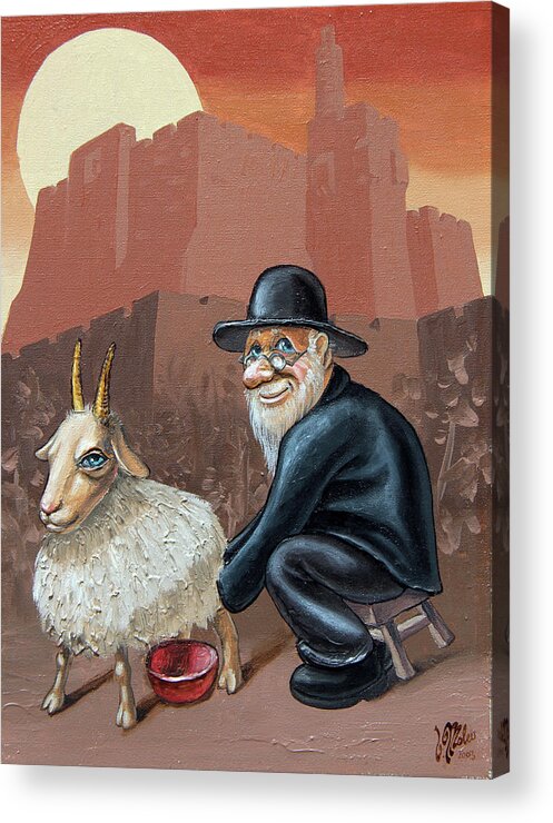 Hasid Acrylic Print featuring the painting Aidishe Nahes. Jewish Luck by Victor Molev