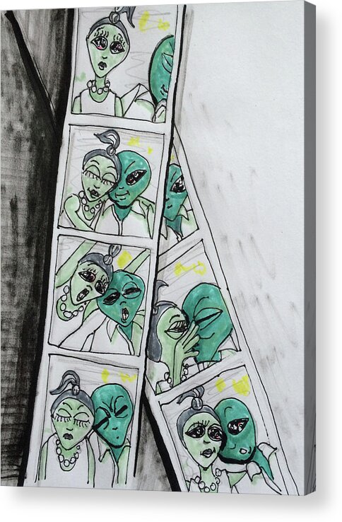 Photo Booth Acrylic Print featuring the drawing alien Photo Booth by Similar Alien
