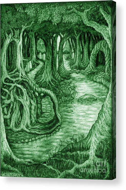 Mythology Acrylic Print featuring the drawing Ancient Forest by Debra Hitchcock