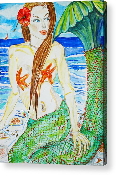 Mermaid Acrylic Print featuring the painting Angelina the Mermaid by Kelly Smith