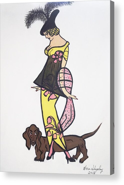 Female With Dog Acrylic Print featuring the painting Art Deco 1920's Girls And Dogs by Nora Shepley