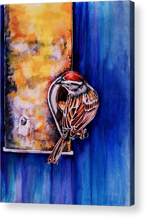 Bird Acrylic Print featuring the painting At the Feeder by Jean Cormier