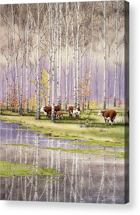 Dairy Cattle Acrylic Print featuring the painting At the Pond by Conrad Mieschke