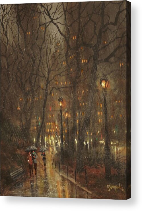 City Rain Acrylic Print featuring the painting Autumn Rain by Tom Shropshire