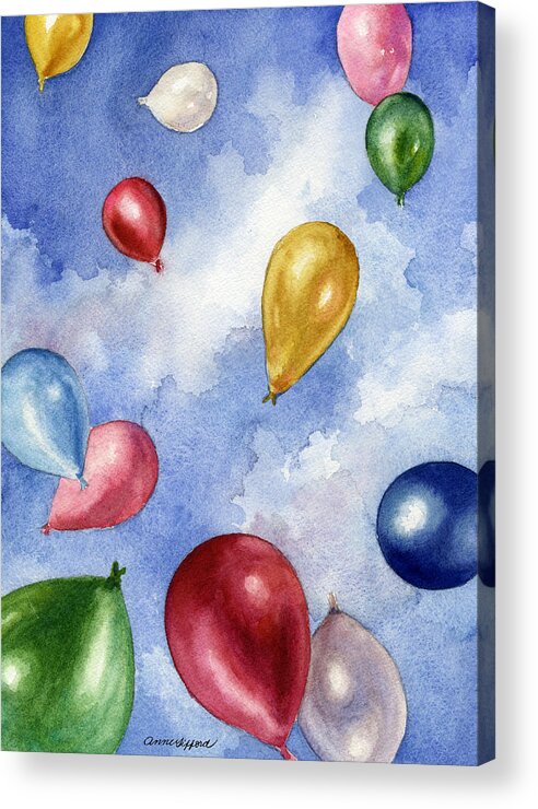 Balloons Painting Acrylic Print featuring the painting Balloons in Flight by Anne Gifford
