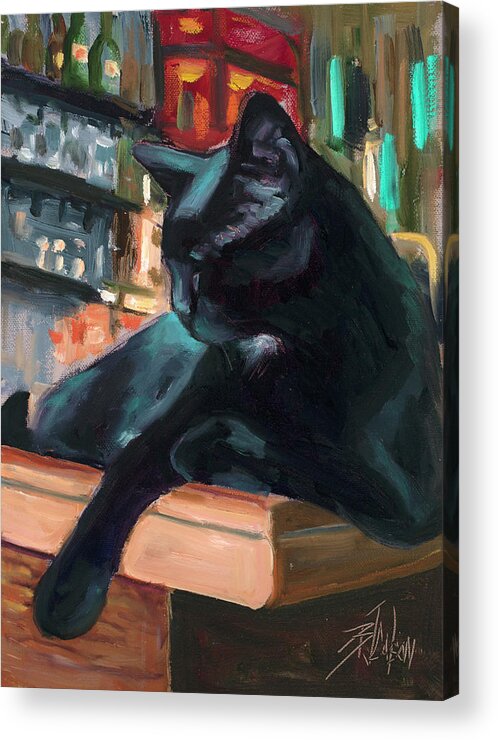 Black Cat Acrylic Print featuring the painting Bar Cat by Billie Colson