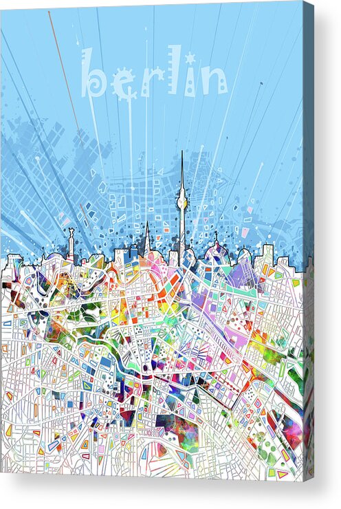 Berlin Acrylic Print featuring the digital art Berlin City Skyline Map by Bekim M