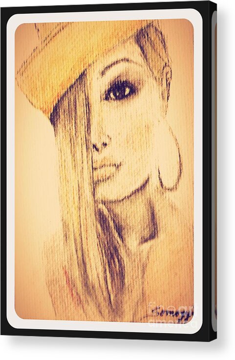Blond Acrylic Print featuring the digital art Blonde Hair, Yellow Hat -- Amber by Jayne Somogy