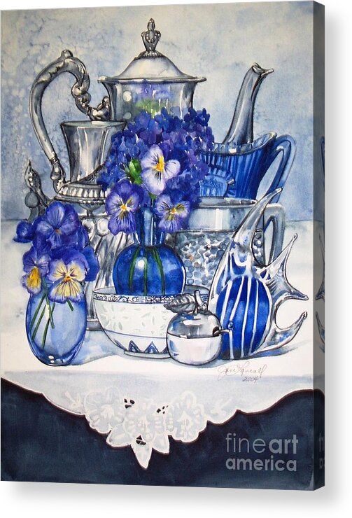 Silver Acrylic Print featuring the painting Blue and Silver by Jane Loveall