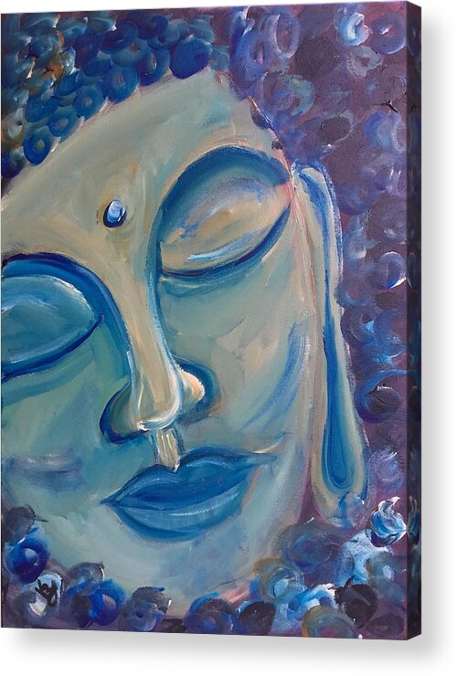 Acrylic Painting Acrylic Print featuring the painting Blue Buddha by Karen Buford