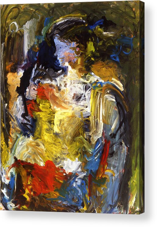Portret Abstract Blue Face Girl Acrylic Print featuring the painting BlueFaceGirl by Joan De Bot