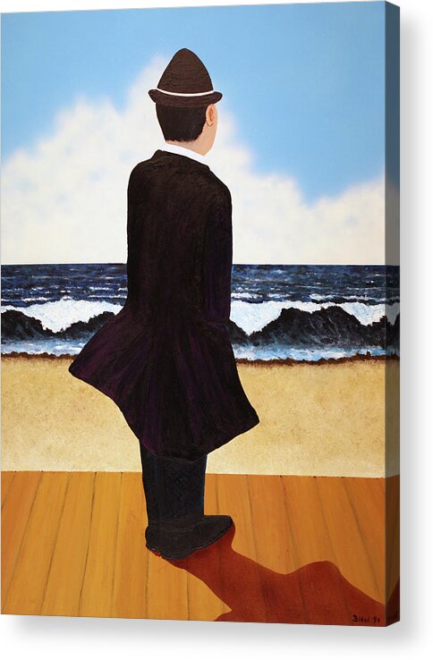 Seascape Acrylic Print featuring the painting Boardwalk Man by Thomas Blood