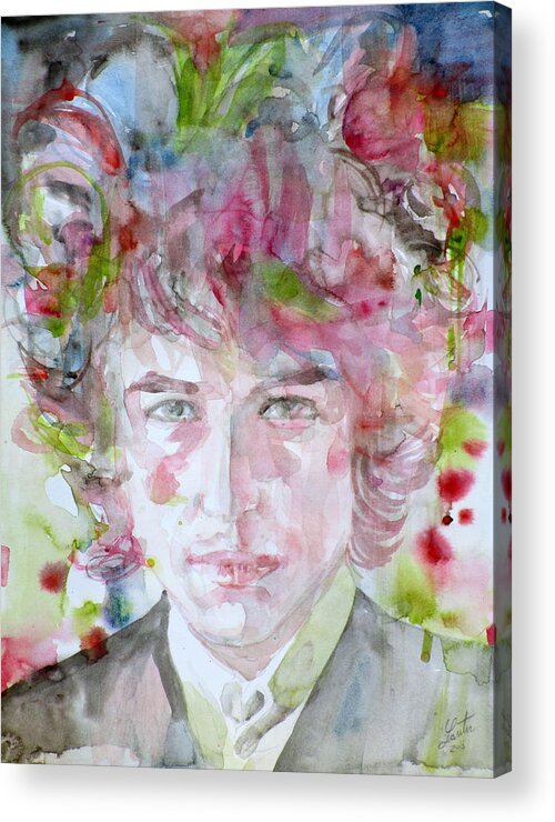 Bob Dylan Acrylic Print featuring the painting BOB DYLAN - watercolor portrait.13 by Fabrizio Cassetta