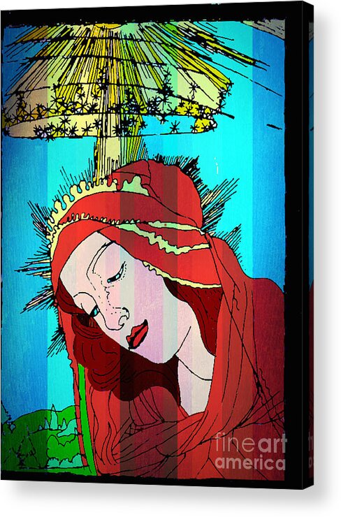 Botticelli Madonna Acrylic Print featuring the painting Botticelli Madonna in Vertical Stripes by Genevieve Esson