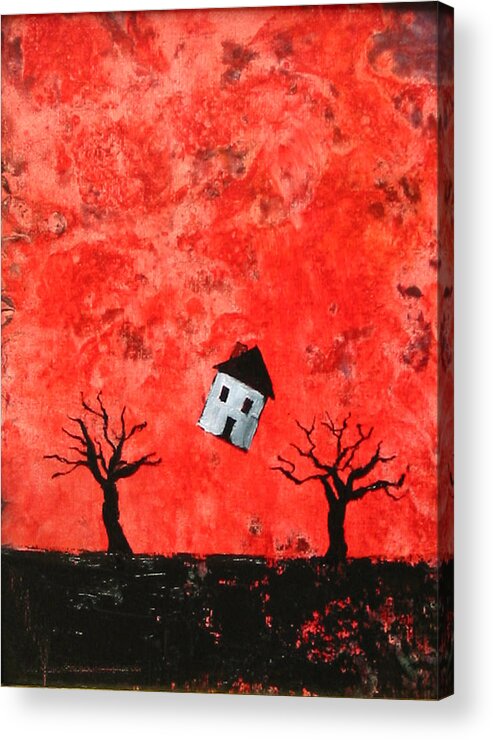 House Acrylic Print featuring the painting Bouncing House Fiery Sky by Pauline Lim