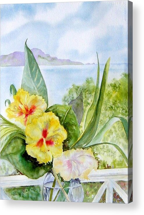 Flowers Acrylic Print featuring the painting Bounty on the Balcony by Diane Kirk