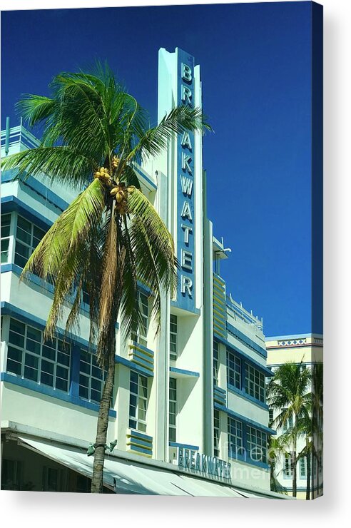 Miami Beach Acrylic Print featuring the photograph Breakwater Miami Beach by Suzanne Lorenz