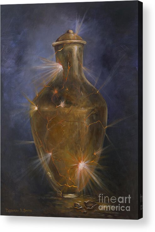 Golden Jar Acrylic Print featuring the painting Broken Vessel by Deborah Smith