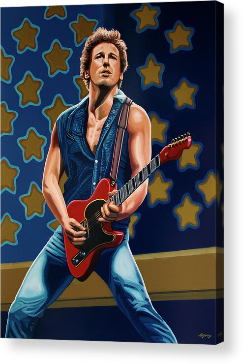 Bruce Springsteen Acrylic Print featuring the painting Bruce Springsteen The Boss Painting by Paul Meijering
