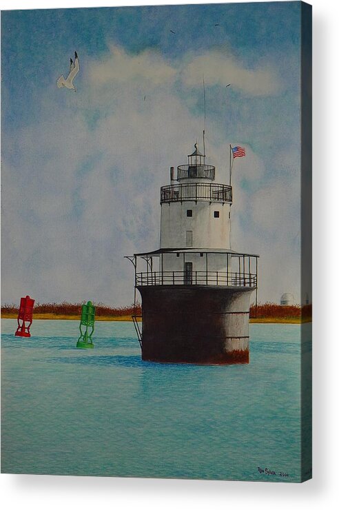 Lighthouse Acrylic Print featuring the painting Butler Flats Lighthouse by Ron Sylvia