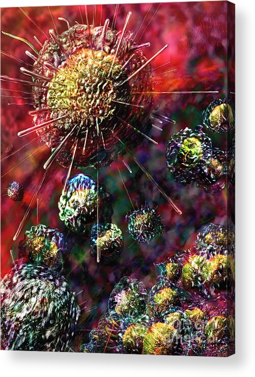 Biological Acrylic Print featuring the digital art Cancer Cells by Russell Kightley