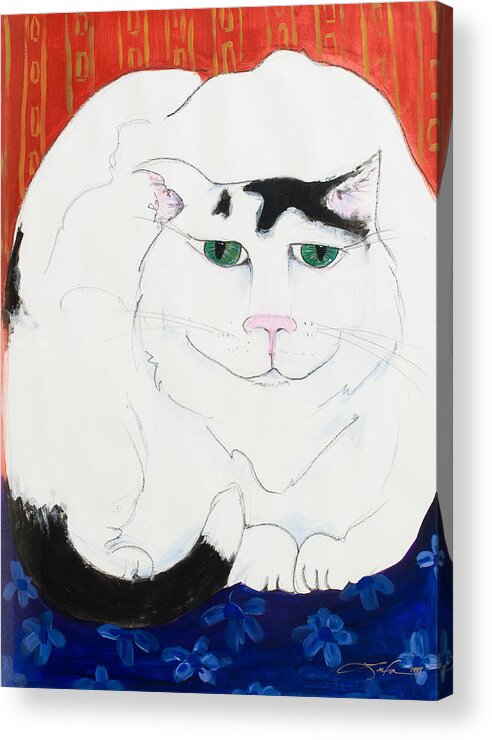 Leela Acrylic Print featuring the painting Cat II - Cat Dozing Off by Leela Payne