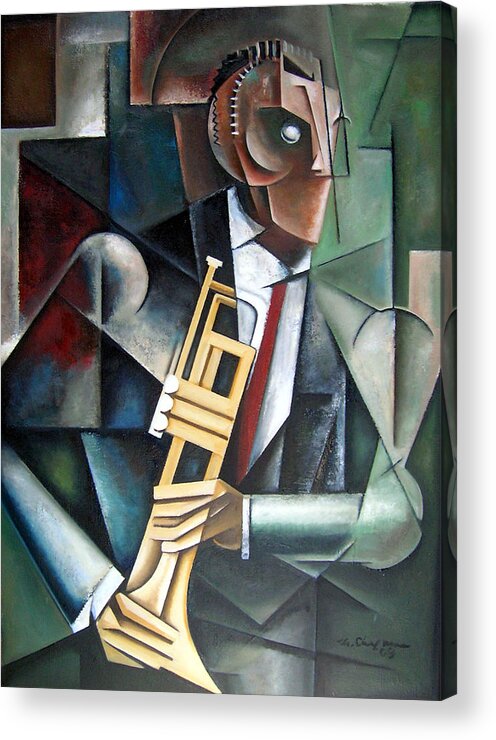 Miles Davis Jazz Trumpet Cubism Acrylic Print featuring the painting Changeling by Martel Chapman