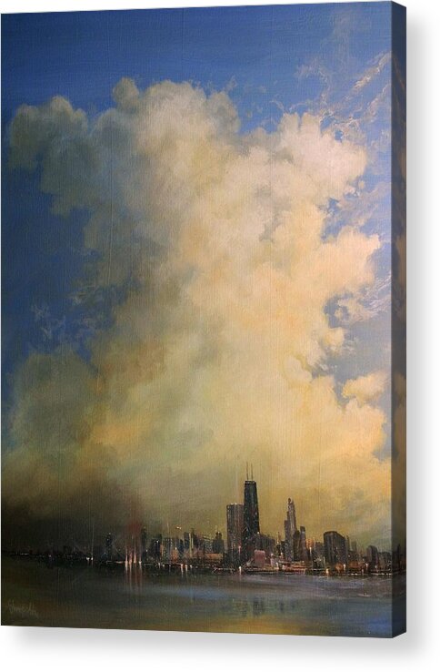 Skyscape Acrylic Print featuring the painting Chicago Skyscraper by Tom Shropshire