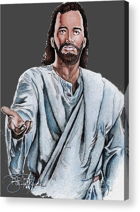 Jesus Acrylic Print featuring the drawing Christ by Bill Richards