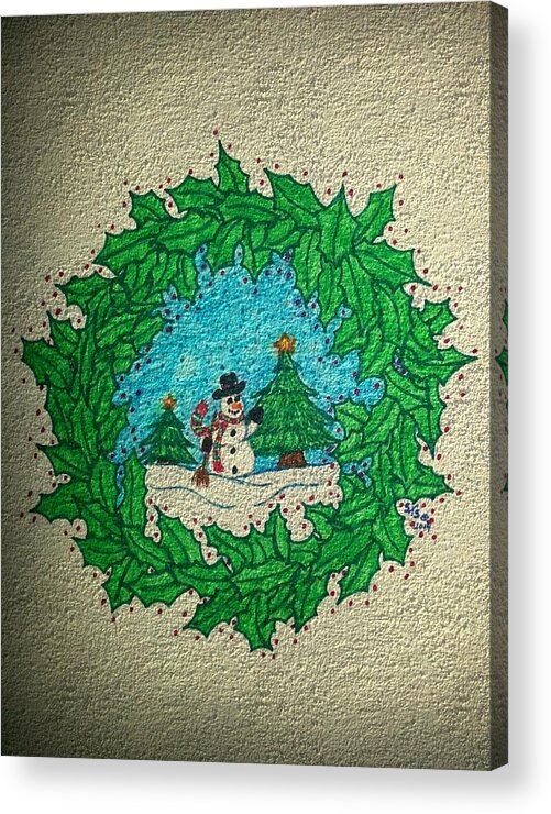 Christmas Acrylic Print featuring the drawing Christmas Wreath by Susan Turner Soulis