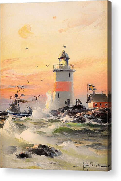 Painting Acrylic Print featuring the painting Coastal Landscape With Lighthouse by Mountain Dreams
