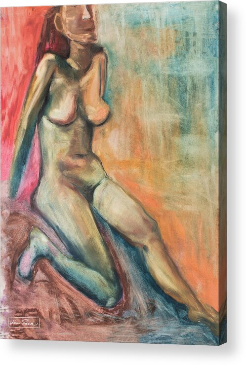 Gesture Acrylic Print featuring the drawing Colorful Female Figure by Kim Sowa