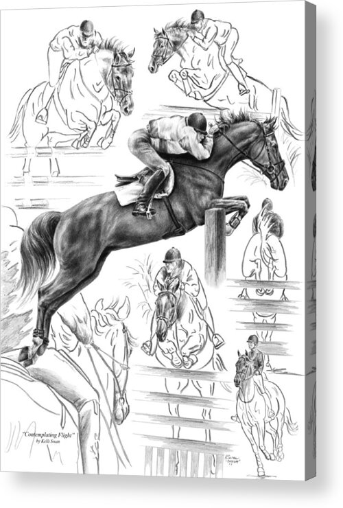 Jumper Acrylic Print featuring the drawing Contemplating Flight - Jumper Horse Drawing by Kelli Swan