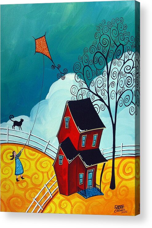 Art Acrylic Print featuring the painting Country Girl - whimsical landscape cat by Debbie Criswell
