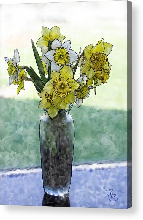 Beautiful Acrylic Print featuring the digital art Daffodils in a vase by Debra Baldwin