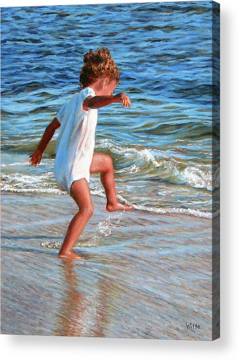 Children Acrylic Print featuring the painting Dancing in the Surf by Marie Witte