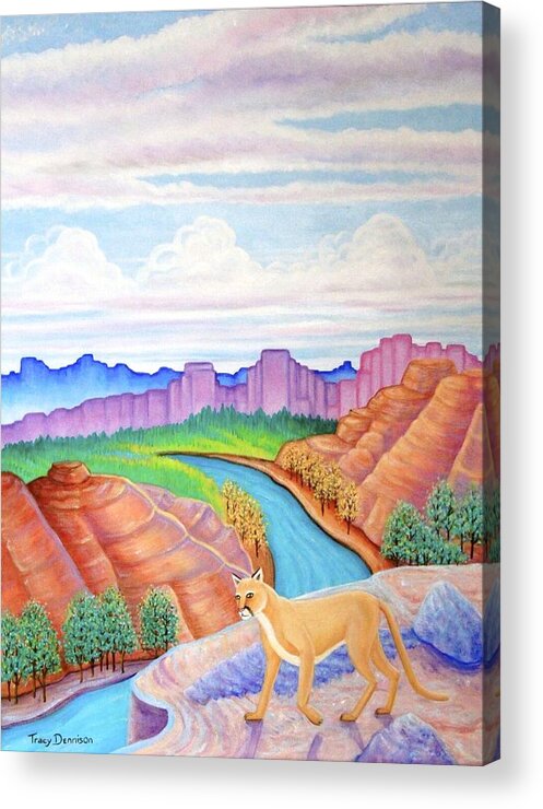 Mountain Lion Southwest River Landscape Acrylic Print featuring the painting Dawn Patrol by Tracy Dennison