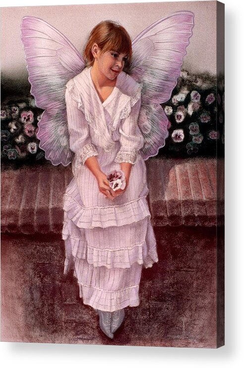 Fairies Acrylic Print featuring the painting Daydreaming Fairy Girl by Sue Halstenberg