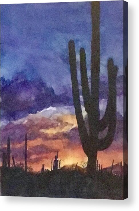 Arizona Acrylic Print featuring the painting Desert at Dusk by Cheryl Wallace