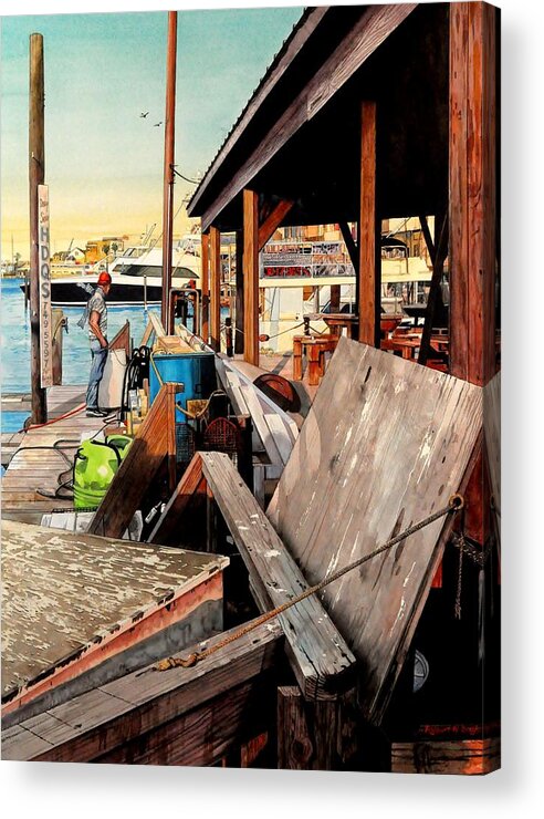 Landscape Acrylic Print featuring the painting Docks at Port Aransas by Robert W Cook