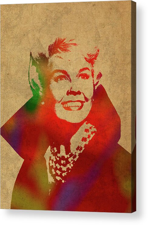 Doris Day Acrylic Print featuring the mixed media Doris Day Watercolor Portrait by Design Turnpike