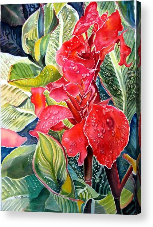 Nature Acrylic Print featuring the painting Early Morning Cannas by Therese AbouNader