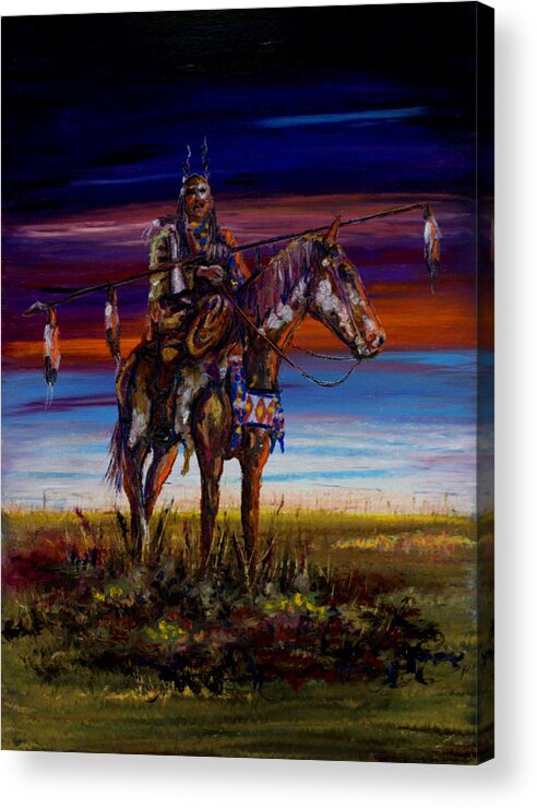 Native American Acrylic Print featuring the pastel Eleven Coup Warrior by Laurie Tietjen