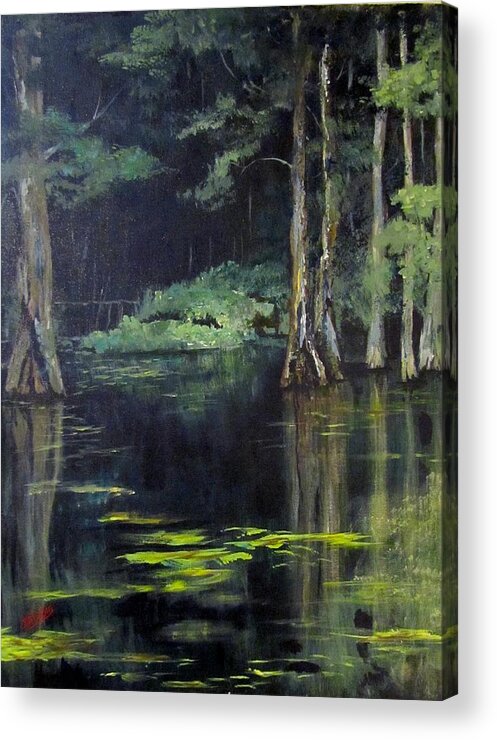 Landscape Acrylic Print featuring the painting Emerald Bayou by Barbara O'Toole