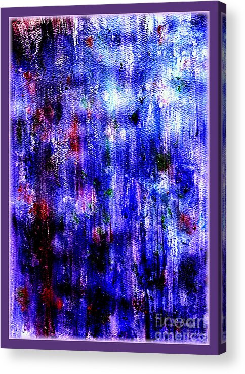 Mixed Media Work Acrylic And Digital With Recycled Acrylic Paints Scumbling Technique Using Sea Sponges Scrapping Tools For Textured Effect And Digitally Enhancing Work Acrylic Print featuring the painting Emotions Coming Down Like Purple Rain by Kimberlee Baxter
