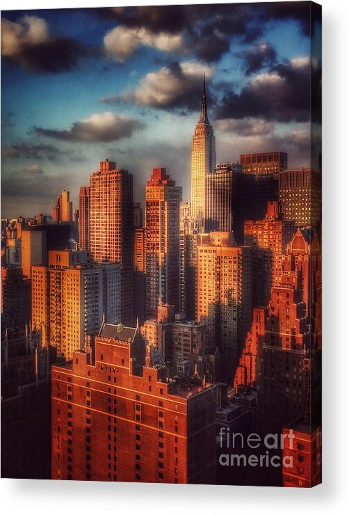 Manhattan Acrylic Print featuring the photograph Empire State in Gold by Miriam Danar