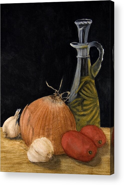 Olive Oil Acrylic Print featuring the painting Essentials of My Cooking by Barbara J Blaisdell