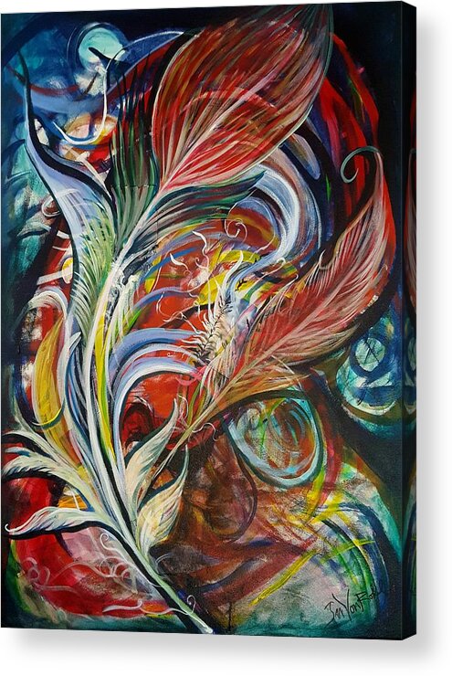 Feather Acrylic Print featuring the painting Feather Fury by Jan VonBokel