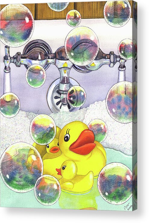 Bubbles Acrylic Print featuring the painting Feelin Ducky by Catherine G McElroy